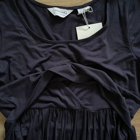 Seraphine Ester Navy Blue Jersey Maternity & Nursing Maxi Dress 2 - Picture 4 of 9